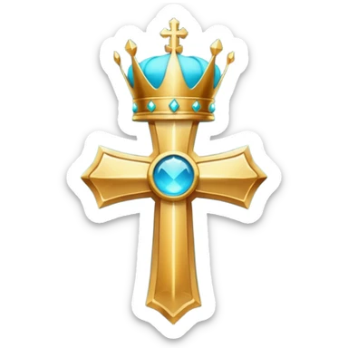 a golden, glowing cross with a cyan crown on top of it, with no background sticker