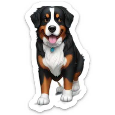 Bernese mountain dog skiing with a girl sticker