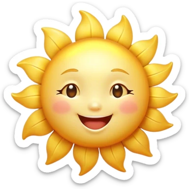 Cinematic tiny happy sun, golden and round, chubby with a warm smile, gentle rays beaming softly, radiating warmth and happiness, irresistibly cute. sticker
