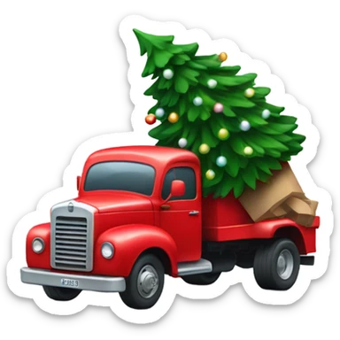 red truck hauling a christmas tree sticker