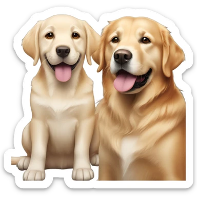 Dark orange Labrador and white golden retriever same size smiling together sticker