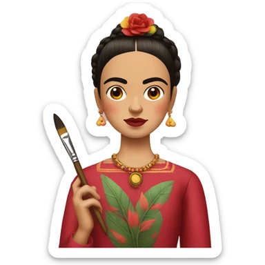 full body frida kahlo unibrow kid with paintbrush sticker
