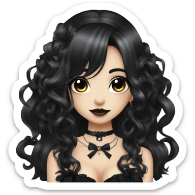 hime gyaru girl, goth, bows, dark makeup, dark black hair sticker