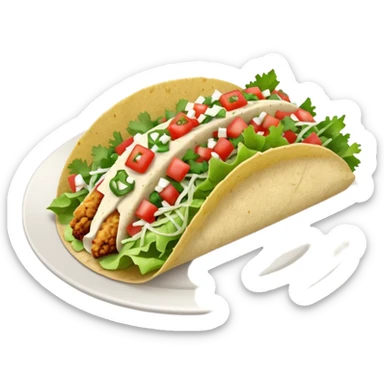 Crispy fish taco with shredded lettuce, cilantro, pico, and queso sticker