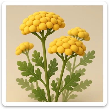 3D iOS cartoon style yellow yarrow flowers, very rounded and soft, no faces or smiles, natural and expressive sticker