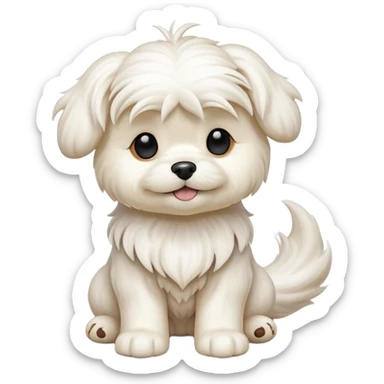 cinematic-[Maltese dog]-realistic-full-body-sitting-emoji,-tail-resting-loosely-beside-its-paws,-head-tilted-dramatically, -wavy-[cream white]-fur,-simplified-yet-realistic-focused-features,-highly-detailed,-glowing-with-an-almost-sarcastic-glow sticker