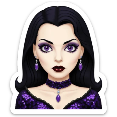 Maila Nurmi aka Vampira with black hair, black sequin outfit sticker