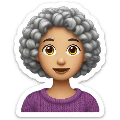 girl with curly black hair knitting sticker