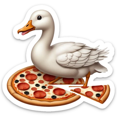 A goose eating pizza sticker