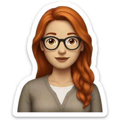 WOMAN WITH MIDDLE PART, LONG AUBURN RED HAIR, BROWN GLASSES, WHITE SKIN sticker