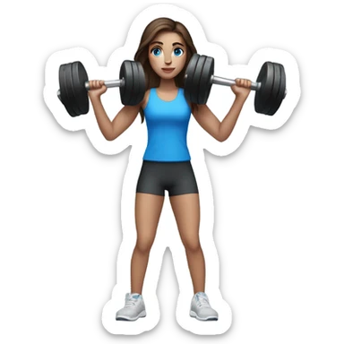 Realistic brunette girl with bright blue eyes lifting hand weights sticker
