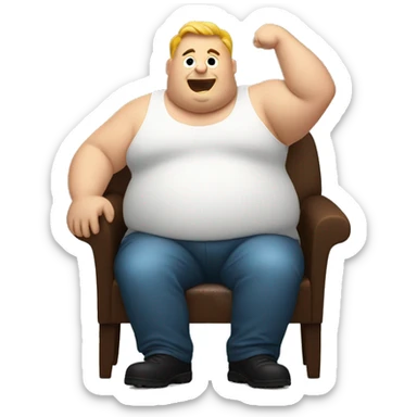 White Fat man sitting with one arm up in the air sticker