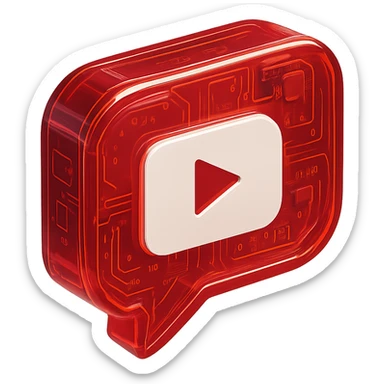 red speech bubble with inside a big red YouTube white play button, very glossy circuit style, transparent sticker
