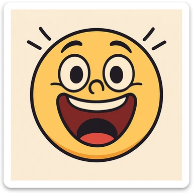 Create an emoji for 'Amazing' in a flat, colorful, minimal style with a joyful face and yellow color, matching the style of the reference image. sticker