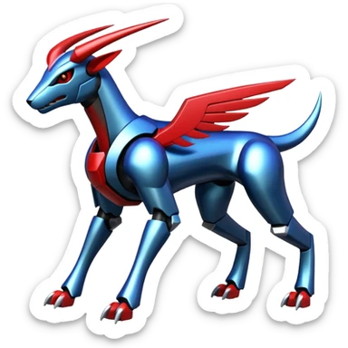 Futuristic Shiny Metallic Alloy Houndoom-Dialga-Genesect-Pokémon-Fakémon-hybrid-creature sticker