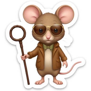 mouse with sunglasses and walking stick, walking sticker