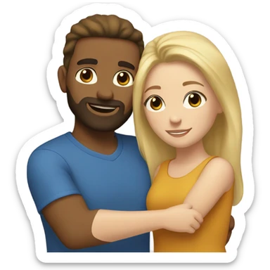 Blonde woman with brown eyes and a bearded man with blue eyes and light brown hair hugging. sticker