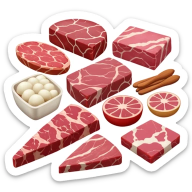 raw assorted meats, uncooked, simple emoji style sticker