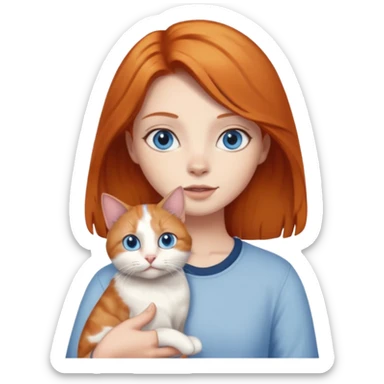 A ginger with blue eyes holding a large dilute calico cat. sticker