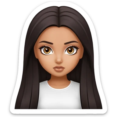 straight dark hair, dark brown eyes, pretty bratz baddie sticker