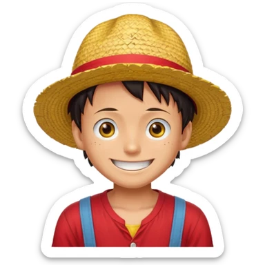 Luffy with a big smile and red shirt with yellow and red straw hat sticker