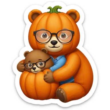 Giant Pumpkin wearing glasses, hugging a smaller bear sticker