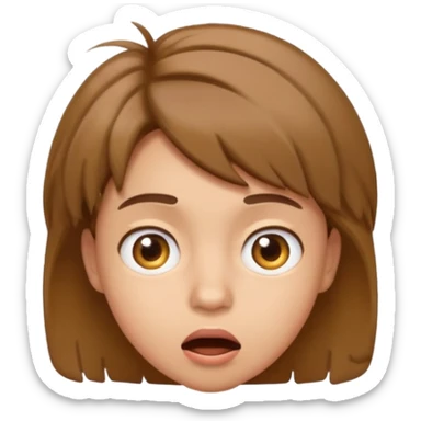 face of young person with short tousled brown hair, light skin, surprised expression, emoji style sticker