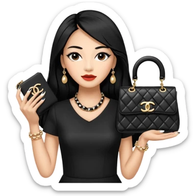 on est à Dubaï une chinoise avec des très très très beaux ongles et des très très très long  faux cils avec des sacs Chanel et un vêtement Chanel sticker