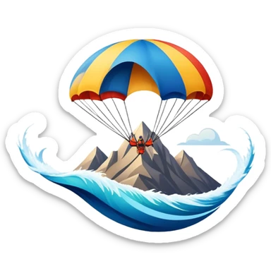 A bold emblem featuring a combination of symbols representing various extreme sports, like a mountain peak, a parachute, and a wave. The design is dynamic and sharp, capturing the thrill and adventure of extreme sports, with a strong, energetic vibe. sticker