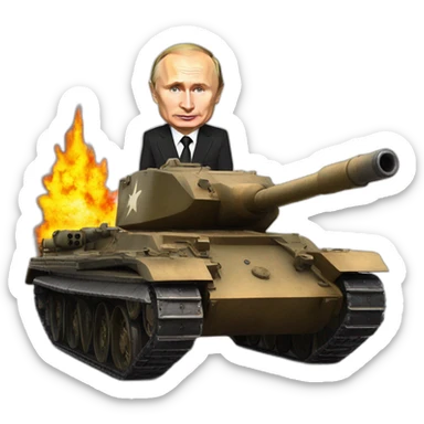 vladimir putin in burning wooden t34 tank firing banana ammo sticker