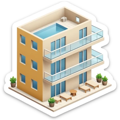 isometric modern apartment with balcony and glass sticker