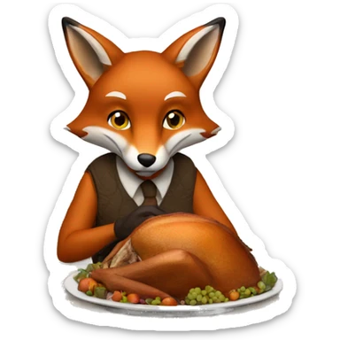 Fox eating Thanksgiving dinner sticker