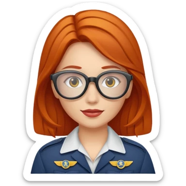 pilote d'avion femme rousse avec lunette de soleil sticker