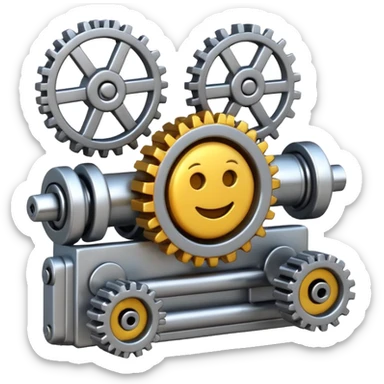 A 3D emoji in iOS emoji aesthetic style of a mechanical device with gears and springs, symbolizing a triggered trap or mechanism. sticker