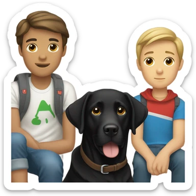 Black lab with two white teenage boys with brown hair  sticker