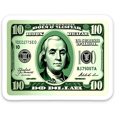 3D realistic US 100 dollar bill sticker, slight perspective, centered, clean cutout, transparent background, no text, no watermark sticker