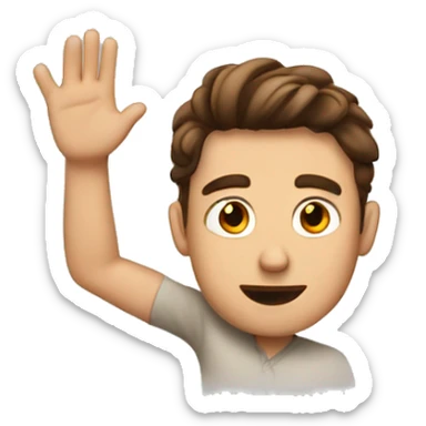 A brown haired man with a had about to pat his head  sticker