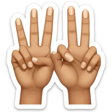 two hands using middle fingers straight and parallel to each other, index fingers pressing together at the apex to form a triangle, light brown skin tone sticker