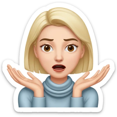 a woman holding her hands around her neck with eyebrows furrowed and her mouth wide open sticker