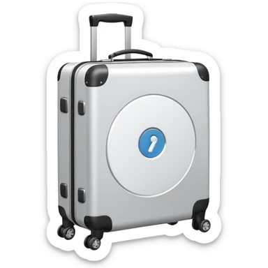 steel white suitcase with embossed surface and wheels sticker