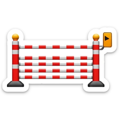 Flat emoji-style icon of a parking barrier gate (boom barrier).
Red and white striped horizontal arm, raised at a slight angle.
Simple geometric shapes, clean vector design.
No text, no background, transparent or plain background.
Bright colors, high contrast.
Centered object, minimal details. sticker