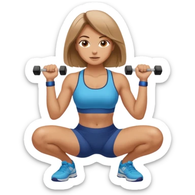 Beautiful woman with light brown shoulder length hair popping a squat without any weights sticker