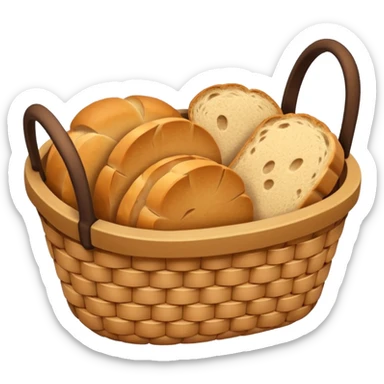 bread basket emoji top view, nearly empty with just a few crumbs, representing depleted carbohydrate stores, bold outlines, flat colors, gentle gradients, emoji style sticker