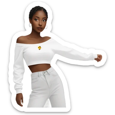 White off shoulder Long sleeve oversize crop top, isolated sticker