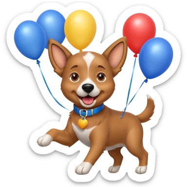 caricatura gorgi gales perrita celebrando feliz con globos y emocion con collar celeste  sticker
