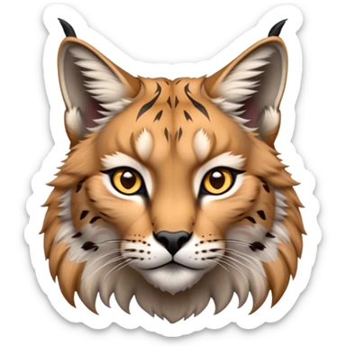 Cinematic-Noble realistic-Lynx-Portrait-Emoji – Poised and regal, with a strong, agile build and a strikingly patterned fur of warm tawny fur accented by bold black ear tufts, deep-set, intelligent amber eyes, simplified yet sharp and sophisticated. zoomed out to show shoulders sticker
