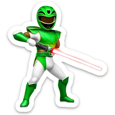 Green mighty morphin power ranger holding a red lightsaber  sticker