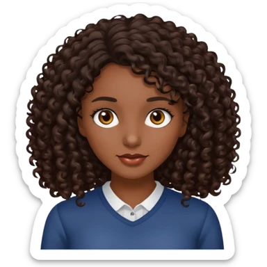 mujer pelo rizado pero no tanto,  largo color marron oscuro, ojos marrones oscuros sticker