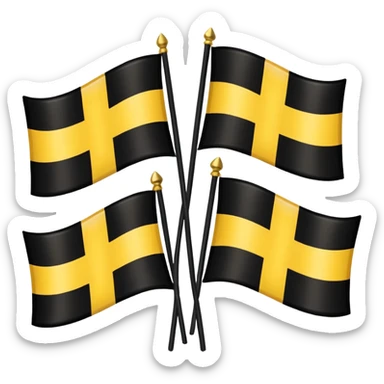 Flags: There are four flags, two on the top and two on the bottom, in the black and gold (yellow) quarters. Each flag features a gold cross symbol, likely a Coptic cross, on a black and yellow background with horizontal stripes. sticker