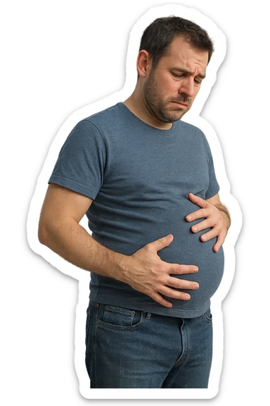 uomo con gonfiore alla pancia a causa della digestione in 3d realistica sticker